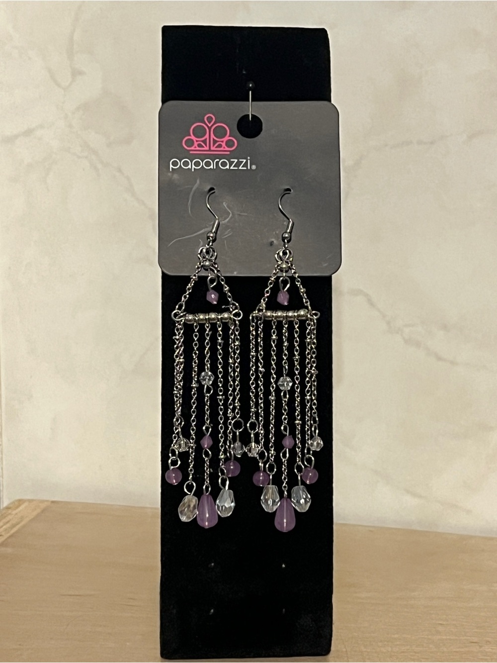 Paparazzi Silver Chandelier Earrings - Purple and Clear Beads